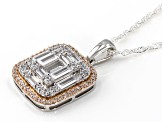 White Cubic Zirconia Rhodium And 18k Rose Gold Over Sterling Silver Pendant With Chain 2.15ctw