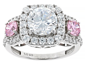 Picture of White and Pink Cubic Zirconia Rhodium Over Sterling Silver Ring 6.54ctw