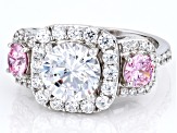 White and Pink Cubic Zirconia Rhodium Over Sterling Silver Ring 6.54ctw