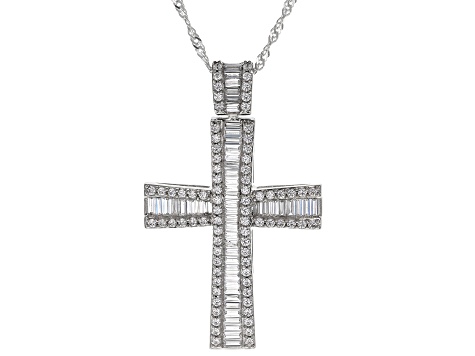 White Cubic Zirconia Rhodium Over Sterling Silver Cross Pendant 2.25ctw