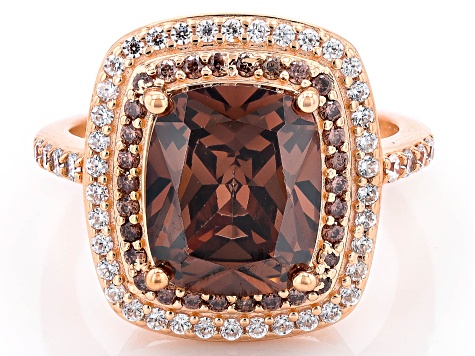 Mocha And White Cubic Zirconia 18k Rose Gold Over Sterling Silver Ring 9.70ctw