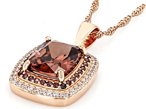 Mocha And White Cubic Zirconia 18k Rose Gold Over Sterling Silver Pendant With Chain 9.50ctw
