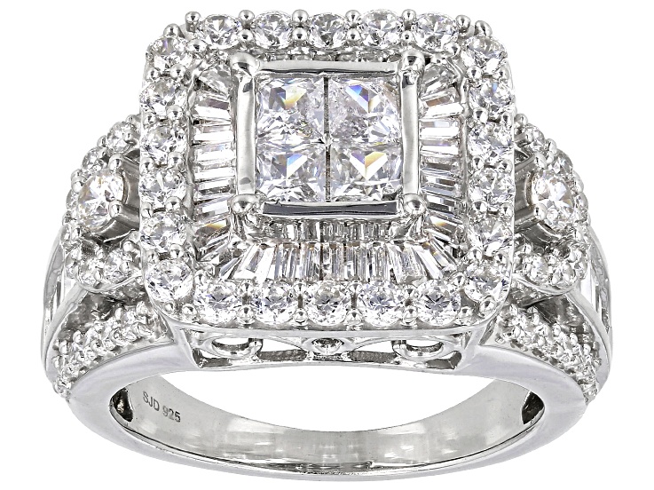 White Cubic Zirconia Platinum Over Sterling Silver Ring 3.80
