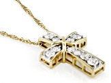 White Cubic Zirconia 18k Yellow Gold Over Sterling Silver Cross Pendant with Chain 1.25ctw