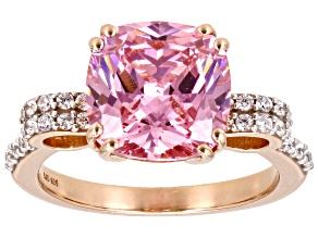 Pink and White Cubic Zirconia 18K Rose Gold Over Silver Heart Ring 3.59ctw