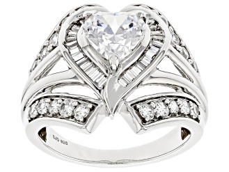 White Cubic Zirconia Rhodium Over Sterling Silver Heart Ring 3.30ctw