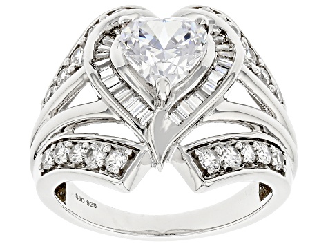 White Cubic Zirconia Rhodium Over Sterling Silver Heart Ring 3.30ctw