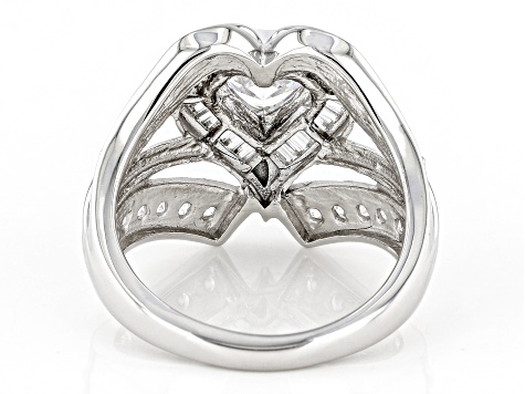 White Cubic Zirconia Rhodium Over Sterling Silver Heart Ring 3.30ctw