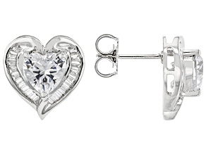 White Cubic Zirconia Rhodium Over Sterling Silver Heart Earrings 4.65ctw
