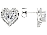 White Cubic Zirconia Rhodium Over Sterling Silver Heart Earrings 4.65ctw