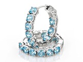 Blue Cubic Zirconia Rhodium Over Sterling Silver Hoops 5.22ctw