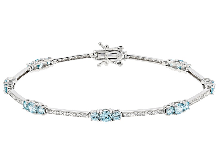 Blue And White Cubic Zirconia Rhodium Over Sterling Silver