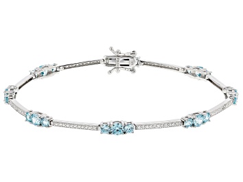 Picture of Blue And White Cubic Zirconia Rhodium Over Sterling Silver Tennis Bracelet 6.30ctw