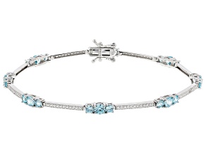 Blue And White Cubic Zirconia Rhodium Over Sterling Silver Tennis Bracelet 6.30ctw