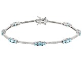 Blue And White Cubic Zirconia Rhodium Over Sterling Silver Tennis Bracelet 6.30ctw