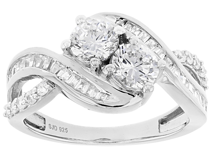 White Cubic Zirconia Platinum Over Sterling Silver Ring 1.95