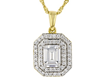 Picture of White Cubic Zirconia 18k Yellow Gold Over Sterling Sliver Pendant With Chain 3.05ctw