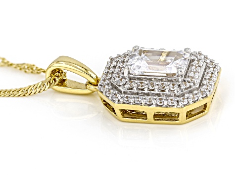 White Cubic Zirconia 18k Yellow Gold Over Sterling Sliver Pendant With Chain 3.05ctw