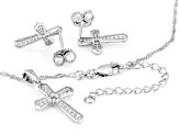 White Cubic Zirconia Platinum Over Sterling Silver Cross Jewelry Set 1.65ctw