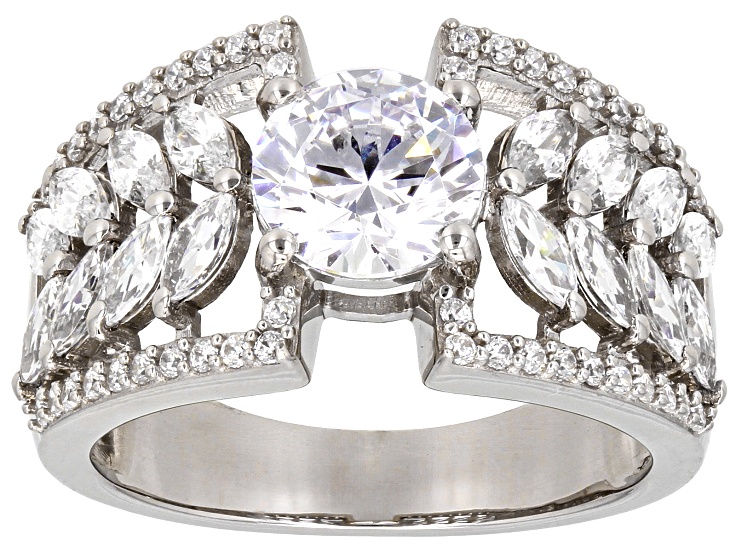 【メ】BrightWin White Cubic Zirconia Platinum Over Sterling Silver Ring 4.68