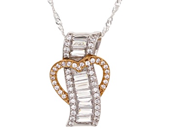 Picture of White Cubic Zirconia Platinum And 18K Rose Gold Over Silver Heart Pendant With Chain 1.85ctw