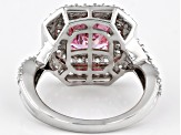 Pink And White Cubic Zirconia Rhodium Over Sterling Silver Asscher Cut Ring 4.80ctw