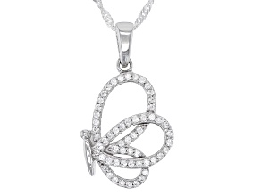 White Cubic Zirconia Rhodium Over Sterling Silver Butterfly Pendant With Chain 0.60ctw