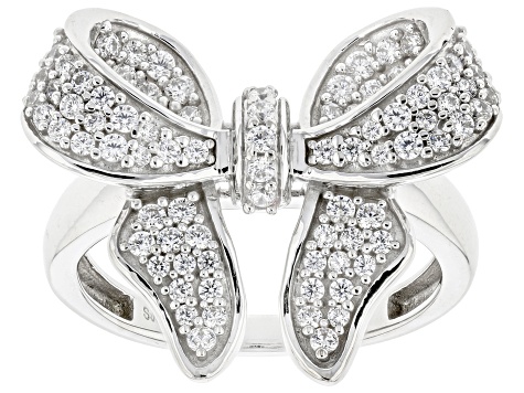 White Cubic Zirconia Rhodium Over Sterling Silver Bow Ring 1.35ctw