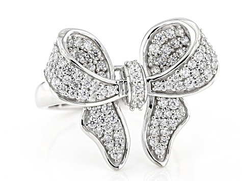 White Cubic Zirconia Rhodium Over Sterling Silver Bow Ring 1.35ctw