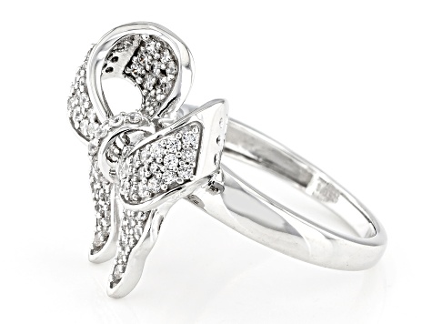 White Cubic Zirconia Rhodium Over Sterling Silver Bow Ring