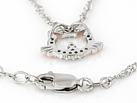 White Cubic Zirconia Rhodium And 18k Rose Gold Over Sterling Silver Cat Pendant With Chain 0.20ctw