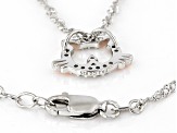 White Cubic Zirconia Rhodium And 18k Rose Gold Over Sterling Silver Cat Pendant With Chain 0.20ctw
