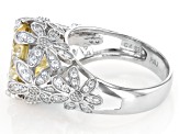 Canary And White Cubic Zirconia Rhodium Over Sterling Silver Flower Ring 10.03ctw