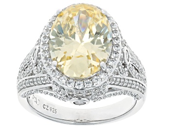 Picture of Canary And White Cubic Zirconia Rhodium Over Sterling Silver Ring 11.03ctw