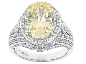 Canary And White Cubic Zirconia Rhodium Over Sterling Silver Ring 11.03ctw