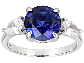 Lab Created Blue Sapphire And White Cubic Zirconia Platinum Over Sterling Silver Ring 4.60ctw