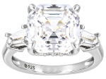 White Cubic Zirconia Platinum Over Sterling Silver Asscher Cut Ring 6.62ctw
