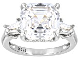 White Cubic Zirconia Platinum Over Sterling Silver Asscher Cut Ring 6.62ctw