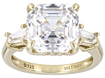 Picture of White Cubic Zirconia 18k Yellow Gold Over Sterling Silver Asscher Cut Ring 6.62ctw