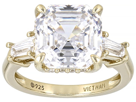 White Cubic Zirconia 18k Yellow Gold Over Sterling Silver Asscher Cut Ring 6.62ctw