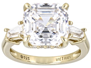 White Cubic Zirconia 18k Yellow Gold Over Sterling Silver Asscher Cut Ring 6.62ctw