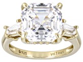 White Cubic Zirconia 18k Yellow Gold Over Sterling Silver Asscher Cut Ring 6.62ctw