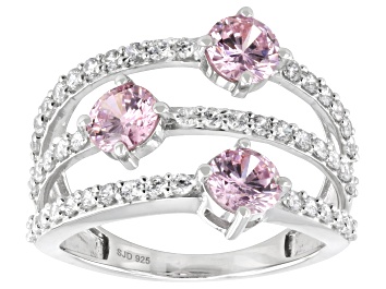 Picture of Pink And White Cubic Zirconia Rhodium Over Sterling Silver Ring 3.30ctw