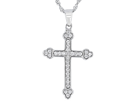 White Cubic Zirconia Rhodium Over Sterling Silver Cross Pendant 0.93ctw ...