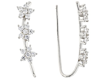 Picture of White Cubic Zirconia Rhodium Over Sterling Silver Climber Earrings 1.52ctw