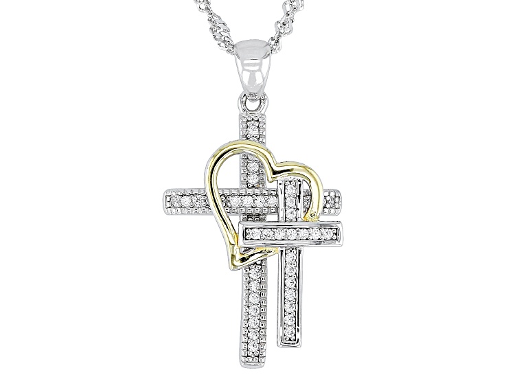 White Cubic Zirconia Rhodium And 18k Yellow Gold Over Sterling