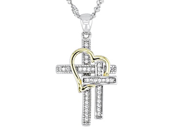 Picture of White Cubic Zirconia Rhodium And 18k Yellow Gold Over Sterling Silver Cross Pendant 0.34ctw