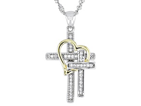 White Cubic Zirconia Rhodium And 18k Yellow Gold Over Sterling Silver Cross Pendant 0.34ctw