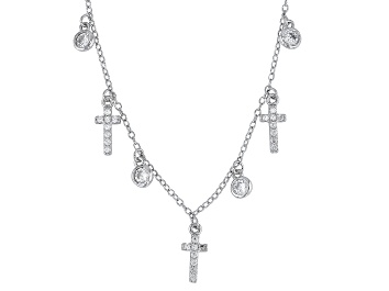 Picture of White Cubic Zirconia Rhodium Over Sterling Silver Cross Necklace 1.05ctw