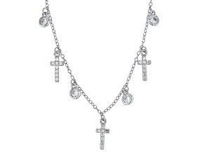 White Cubic Zirconia Rhodium Over Sterling Silver Cross Necklace 1.05ctw